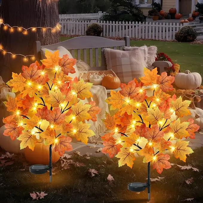 TORONTOKYO 4 Pack Fall Solar Outdoor Lights, Fall Decor 80 LED Maple Leaves Solar Stake Light with 8 Modes, Waterproof Fall Garden Lights Thanksgiving Decorations for Autumn Yard Pathway Outside by GreenHaven Gardens