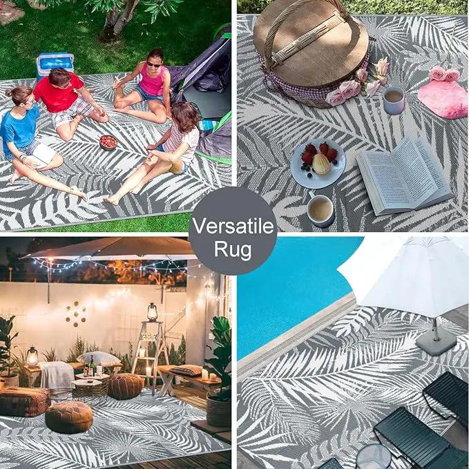 HiiARug Outdoor Reversible Plastic Straw Rug, 9'x12', Cool Gray, Large Patio Mat for RV, Backyard, Deck, Picnic, Beach, Trailer, Camping by GreenHaven Gardens