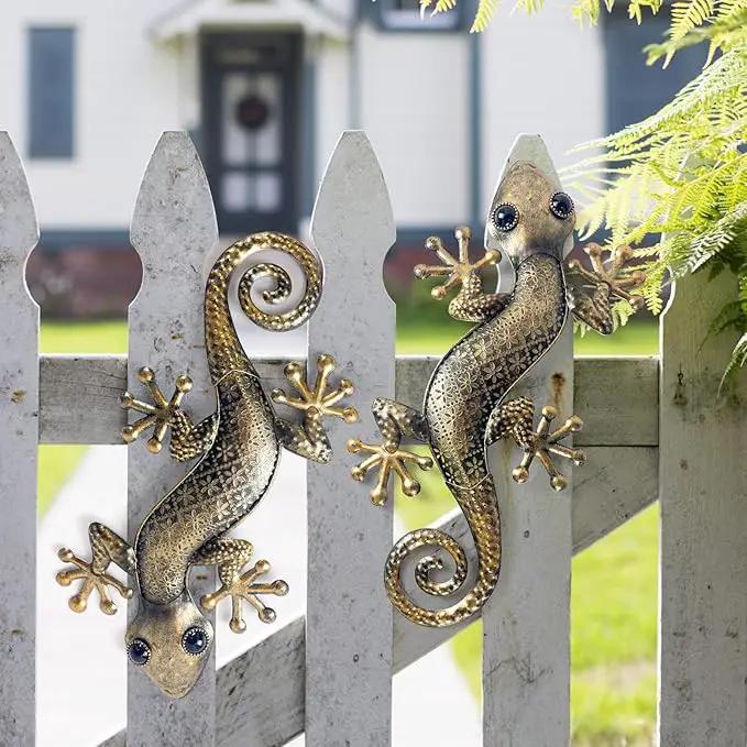 LIFFY Gecko Metal Wall Art Decor 2 Pack 15 Inch - Indoor & Outdoor Lizard Wall Art Hanging Sculpture for Home and Garden by GreenHaven Gardens