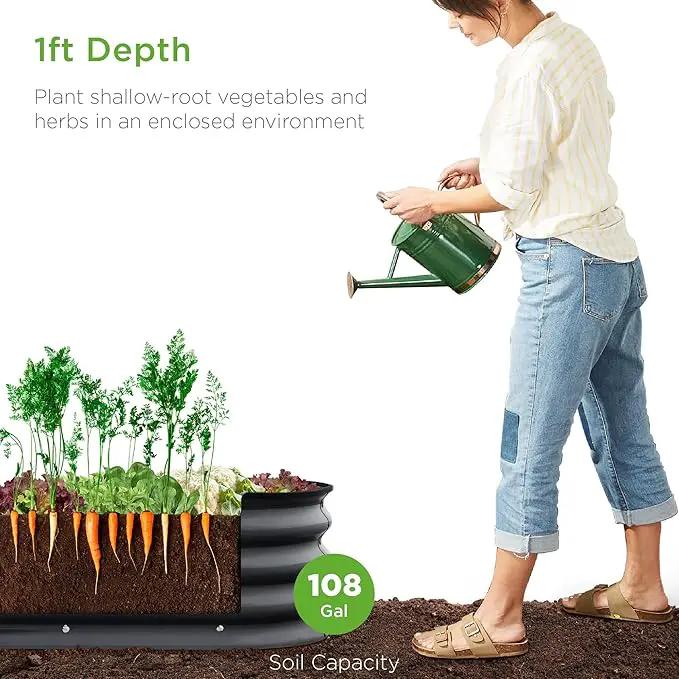 Best Choice Products 8x2x1ft Outdoor Metal Raised Garden Bed, Oval Deep Root Planter Box for Vegetables, Flowers, Herbs, and Succulents w/ 108 Gallon Capacity - Charcoal by GreenHaven Gardens