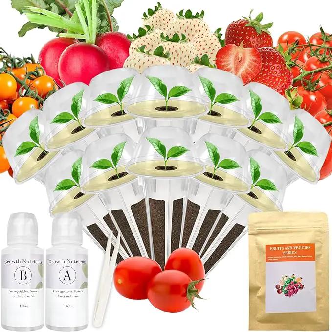 Red Strawberry and Pineberry Seed Pod Kit for AeroGarden, idoo, Ahopegarden, MUFGA with Strawberry, Pineberry, Radish, Red/Golden Harvest Cherry Tomato - Compatible with All Hydroponics (12-Pod) by GreenHaven Gardens