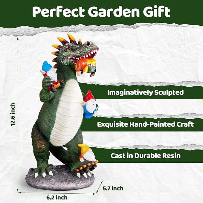 Dinosaur Eating Gnomes Garden Decor Statue - Funny Dinosaur Gnome Massacre Outdoor Decor for Yard, Patio, Lawn Ornaments - Garden Gifts for Mothers Day, Housewarming, Festival by GreenHaven Gardens