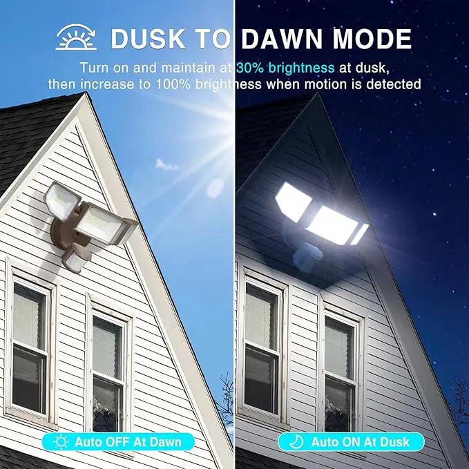85W LED Security Lights Motion Sensor Light Outdoor, 8500LM Dusk to Dawn, IP65 Waterproof, 6500K, 3 Head Motion Detected Flood Light, Floodlight for Outside, Garage, Yard, Porch (Brown) by GreenHaven Gardens