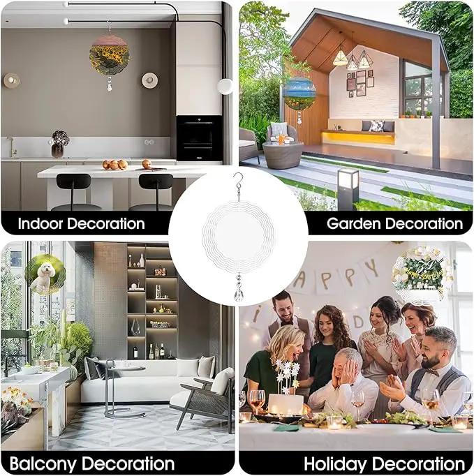 Sublimation Wind Spinner Blanks 8 Inch 4 Pack Wind Spinners Sublimation Blanks with Crystal Pendant Aluminum Metal Wind Spinners for Yard Garden Indoor Outdoor Window Porch Decoration（Round by GreenHaven Gardens