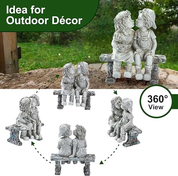 Lily's Home First Kiss Resin Garden Statue, Little Girl and Boy Kissing Yard Miniature Figurine,Small and Exquisite, 9 Inch by GreenHaven Gardens