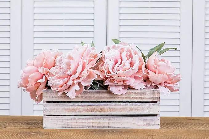 Wood Planter Box with Wine Crate Styled, 12x4 Inch Rectangular, Whitewash, Plastic Liner, Garden Centerpiece Display, Wedding Flowers Holder, Home and Venue Decor (12x4 Wine Crate Set of 4, Whitewash) by GreenHaven Gardens