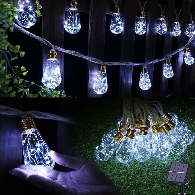 Solar Outdoor String Lights, 20Ft Vintage Rope Hemp Solar Patio Lights, Waterproof White Solar Powered String Lights With 8 Modes 16 Shatterproof Bulbs for Garden Yard Fence Stairs Balcony Café Bistro by GreenHaven Gardens