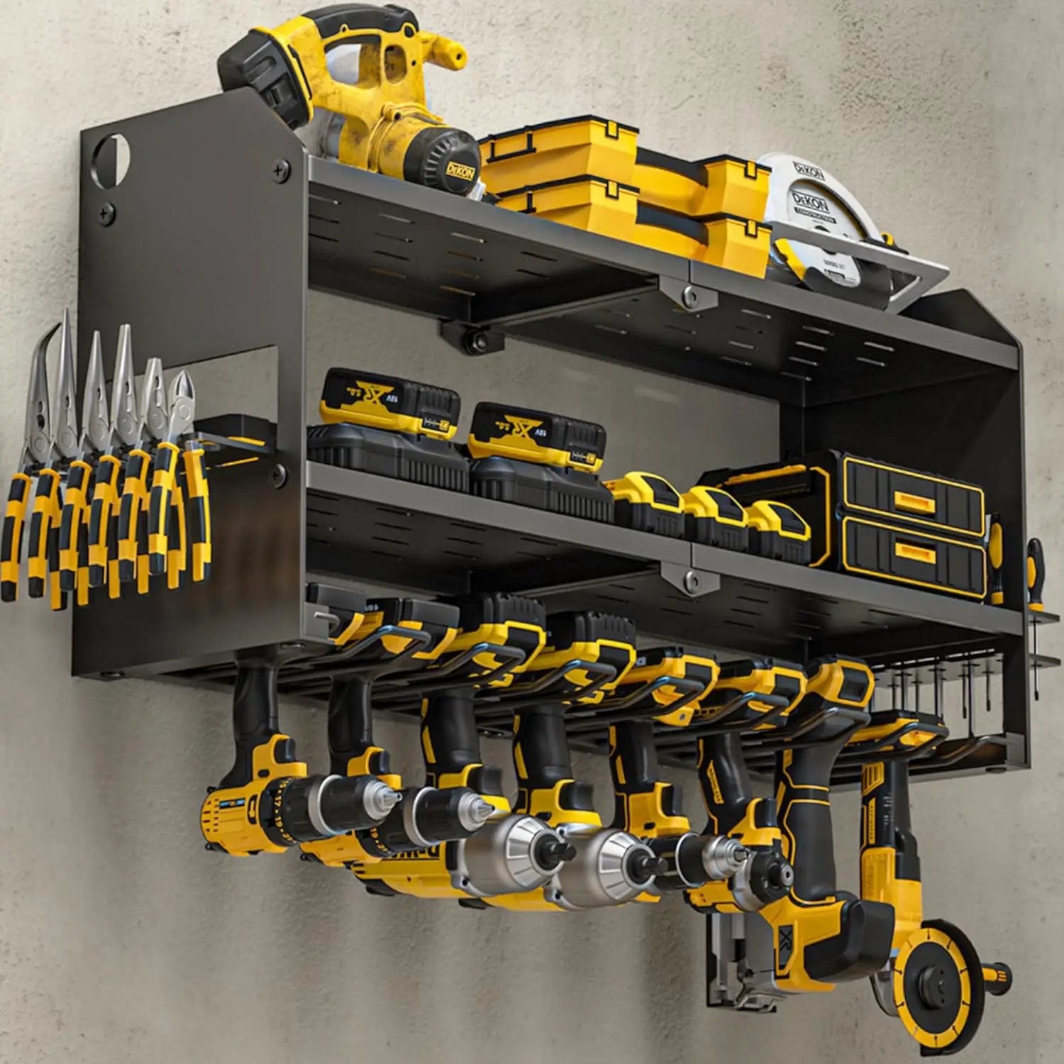 YYR Power Tool Organizer Wall Mount, Cordless Drill and Battery Holder, Electric Tools Hanger Storage Rack, Garage Organization Floating Shelf - Metal, Black by GreenHaven Gardens