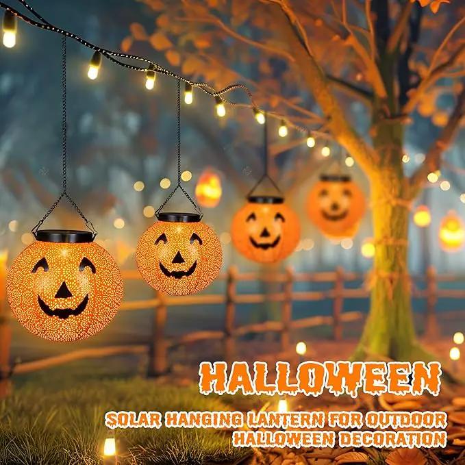 Halloween Solar Hanging Lights Outdoor - Solar Metal Halloween Lantern Decor, Solar Powered Led Waterproof Decorative Round Hanging Light for Garden, Yard, Patio, Pathway, Porch by GreenHaven Gardens