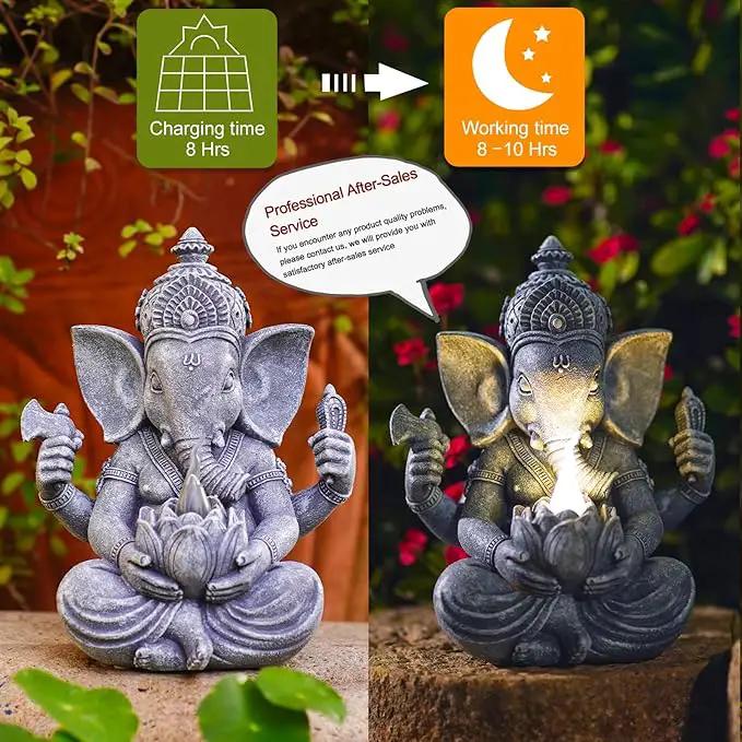 Solar Ganesha Elephant Garden Statues: Outdoor Sculptures with Lotus Lights Decor for Patio Lawn Yard Art - Gifts for Mom Grandma by GreenHaven Gardens