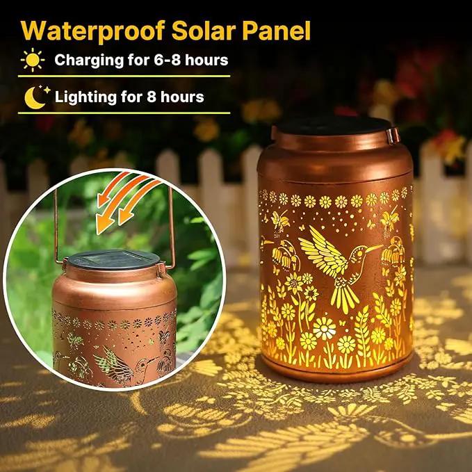 2 Pack Hummingbird Solar Lanterns Outdoor Waterproof Hanging Solar Lights Metal Decorative LED Lanterns Outside Decor for Garden,Yard,Patio,Lawn Gifts for Women Mom by GreenHaven Gardens