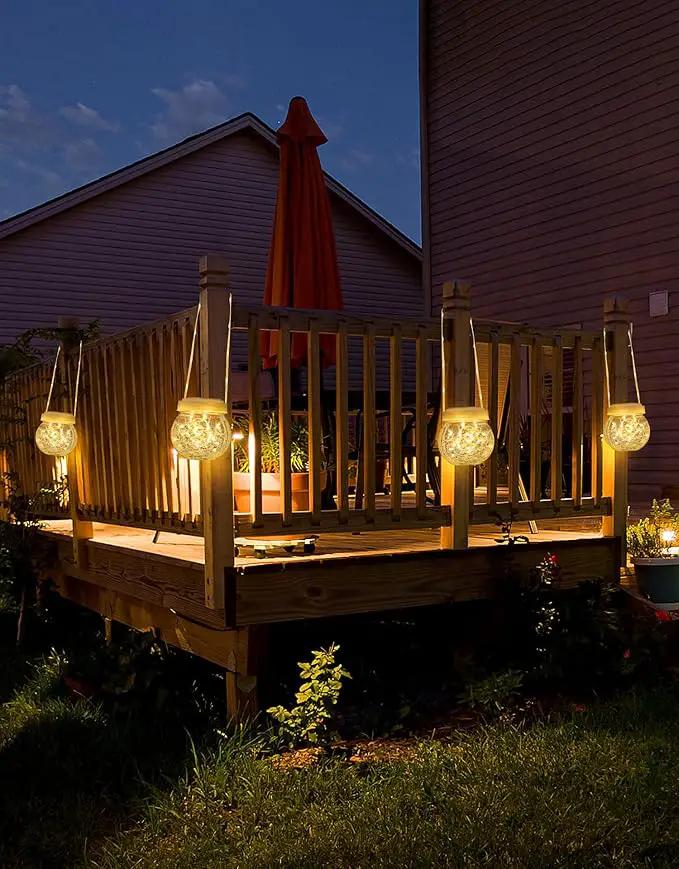 Solar Lantern Solar Lights Outdoor Waterproof 2-Pack, Solar Powered Hanging Lights Cracked Glass Hanging Globes for Christmas Decoration, Shepherd Hook, Garden Tree Ornaments, White Cap, Warm White by GreenHaven Gardens
