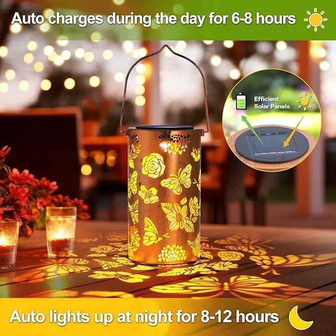 4 Pack Butterfly Solar Lanterns Outdoor Hanging Lantern Lights, Flower Pattern Waterproof LED Garden Decorative Light for Patio Yard Pathway Lawn Front Porch Tree by GreenHaven Gardens