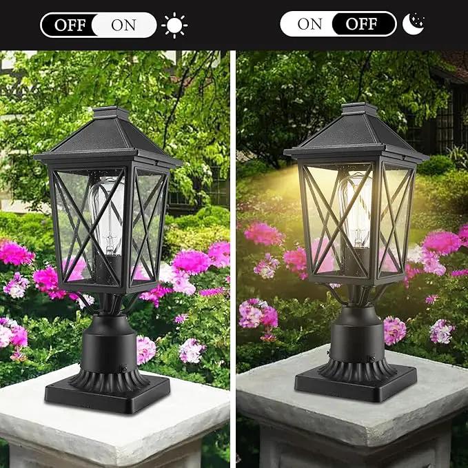 Darkaway Outdoor Post Lights, Aluminum Exterior Post Lantern Light Fixture with Seeded Glass, E26 Socket Fence Pole Deck Lighting for Garden Patio Pathway by GreenHaven Gardens