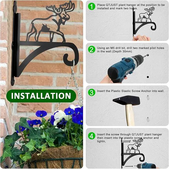 ATKKE Hanging Plant Bracket Hangers Indoor Iron Wall Mount,11” Moose Silhouette Ornamental Iron Hangers Hookers for Flower Pot Lantern Bird Feeder Wind Chimes by GreenHaven Gardens