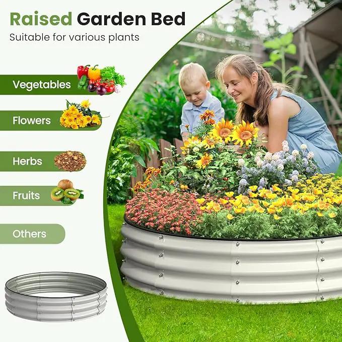 4x4x1 FT Galvanized Raised Garden Bed, Large Round Raised Garden Beds Outdoor Raised Planter Box, Raised Beds for Gardening Vegetables Flower Herb(Pearl White) by GreenHaven Gardens