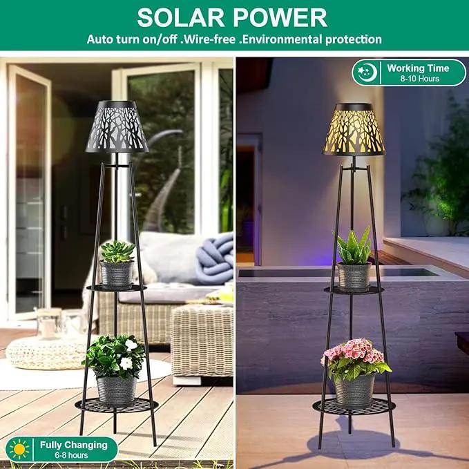 2 Pack Metal Solar Floor Lights Outdoor with Plant Stands, 45.5'' Solar Powered Street Lights, Solar Lantern for Garden Yard Pathway Driveway Porch by GreenHaven Gardens