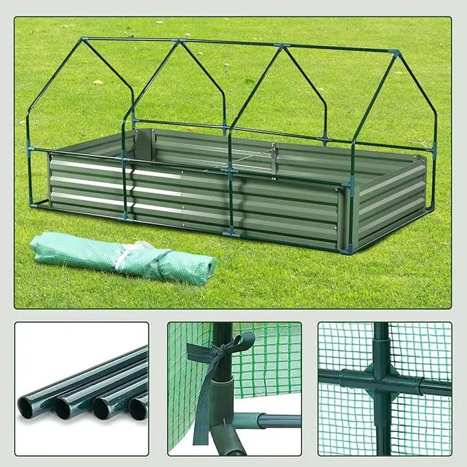 Aoodor 6 x 3 x 1 ft Raised Garden Bed with Mini Greenhouse Kit, Metal Planter Box with 2 Roll-Up Zipper Doors for Vegetables, Herbs, and Flowers by GreenHaven Gardens