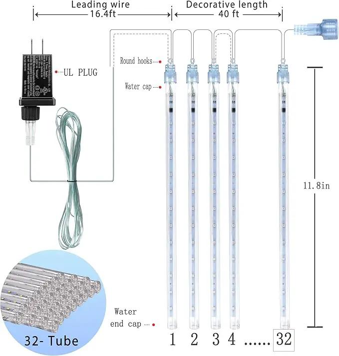 Christmas Lights Outdoors, 32 Tubes(Equivalent to 4 Sets of 8-Tubes) Meteor Shower Rain Lights - Blue lcicle Christmas Light Outdoor for Xmas Tree Wedding Party Holiday House Yard Decor, UL Plug by GreenHaven Gardens