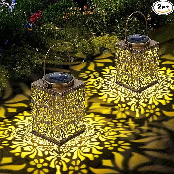 2 Pack Solar Lanterns Outdoor Waterproof - Metal Solar Garden Lights for Patio Porch Yard Garden Decor, Christmas Birthday Gifts for Women (Bronze) by GreenHaven Gardens