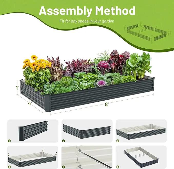 2PCS 8x4x1ft Raised Garden Bed-Outdoor Galvanized Planter Box for Vegetables, Fruits,Herbs, Flowers, Metal Raised Garden Bed kit-Grey by GreenHaven Gardens