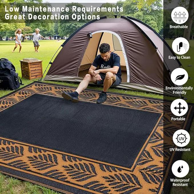 8x10 Patio Waterproof Outdoor Rug Outrside Camping Carpet RV Area Rug Reversible Brown Rugs for Deck Entryance Porch Picnic Balcony Beach by GreenHaven Gardens