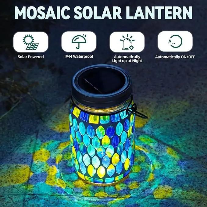 VOREEN 2 Pack Mosaic Solar Lanterns, Outdoor Glass Hanging Lights, Solar Table Lamps, Waterproof Night Lights, Jar Lights Easter Gifts, Decoration for Garden, Patio, Yard, Balcony, Blue&Red by GreenHaven Gardens