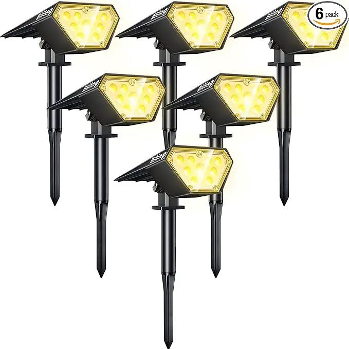 Biling Solar Spot Lights Outdoor, Bright 700 Lumen IP67 Waterproof Adjustable House Lights for Patio Pathway Yard Garden Driveway Tree - Warm White (6 Pack) by GreenHaven Gardens