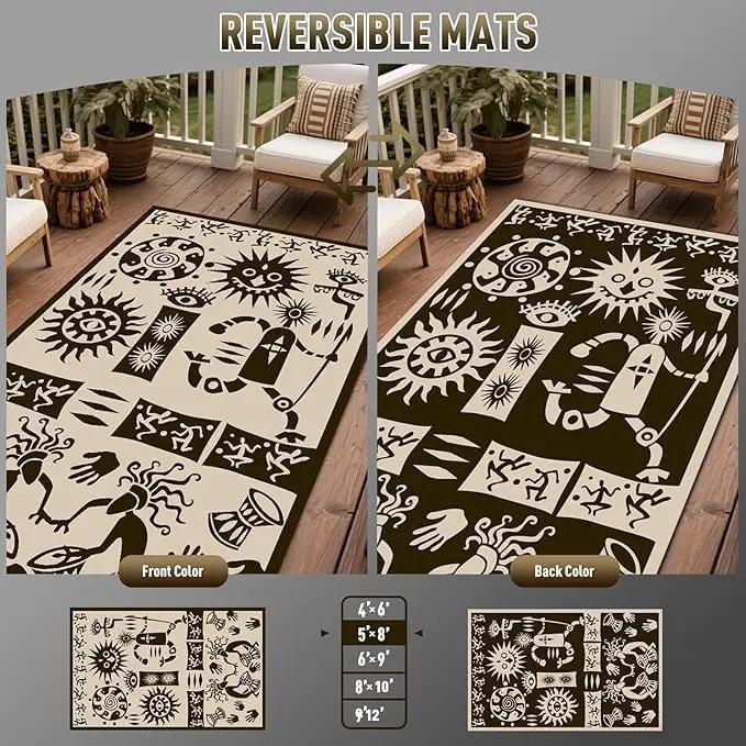 WILDROOTS 5x8 Feet Plastic Tribal Outdoor Rug, Stain Resistant Waterproof Reversible Outdoor Patio Rug, Fade Resistant Camping Rug (Ivory Beige) by GreenHaven Gardens