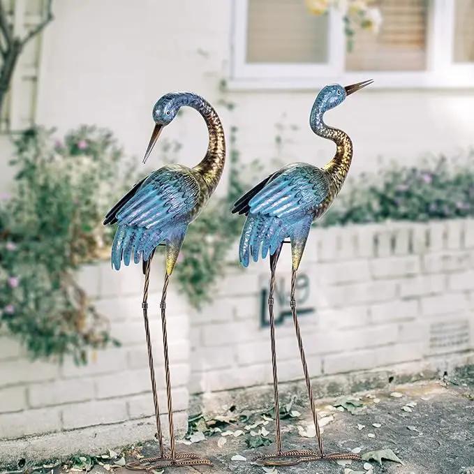 Natelf Garden Crane Statues Outdoor, Standing Blue Heron Decoy Sculptures, Metal Bird Yard Art for Lawn Patio Backyard Decoration(Set of 2) by GreenHaven Gardens
