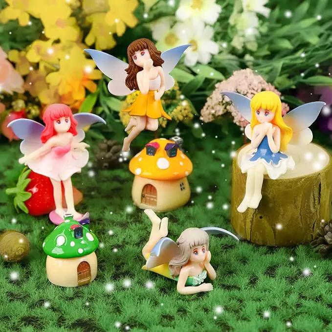 Miniature Fairy Garden Accessories, Fairy Figurine Set, Flower Pot,Garden Wands, Home Decoration, Birthday Cake Topper, 6 Pieces, Children's Outdoor Statues by GreenHaven Gardens