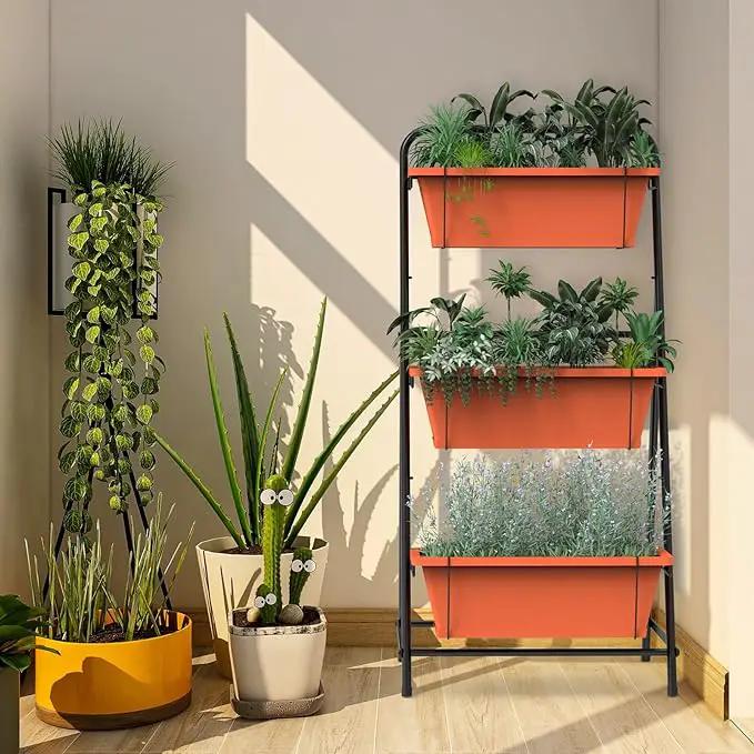 Vertical Raised Garden Bed 3 Tier Elevated Garden Planters Standing Planter Box Outdoor and Indoor for Plants Herbs Flowers Vegetables Brick Red by GreenHaven Gardens
