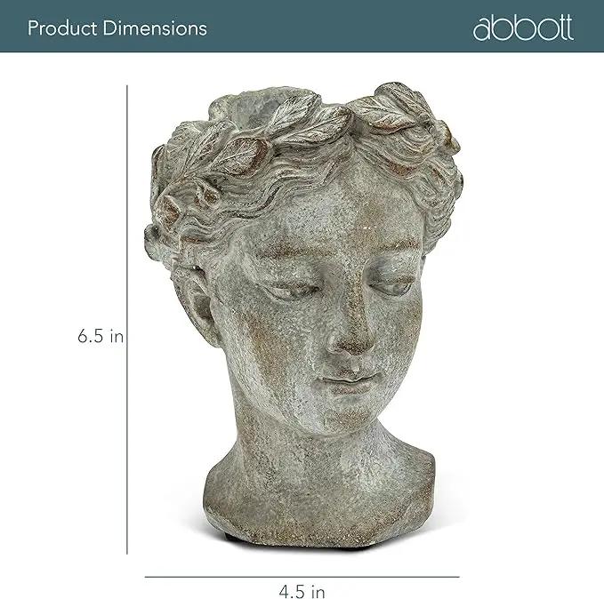 Abbott Collection Goddess Head Wall Planter - Large Cement Indoor and Outdoor Planter Pot - Grecian Woman Statue Head Planter for Flowers and Succulents (Grey, 3.5" Opening) by GreenHaven Gardens