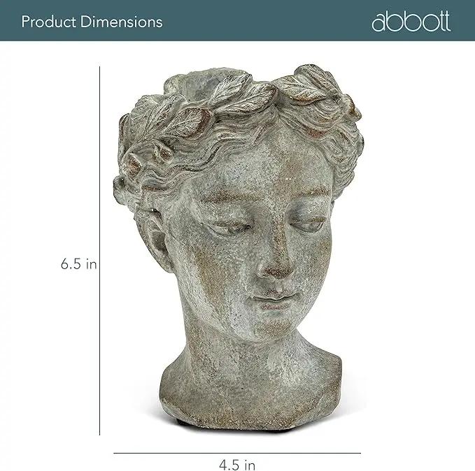 Abbott Collection Goddess Head Wall Planter - Small Cement Indoor and Outdoor Planter Pot - Grecian Woman Statue Head Planter for Flowers and Succulents (Grey, 3" Opening) by GreenHaven Gardens