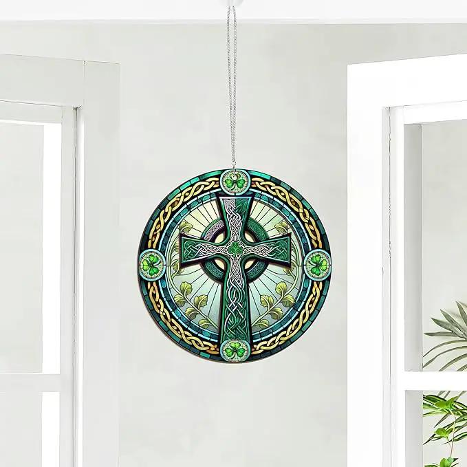 St Patricks Day Decorations - Irish Gifts for Men Women Friends Family, St Patricks Day Accessories, Celtic Cross Home Decor - Double Layered Hanging Suncatcher 8 in by GreenHaven Gardens