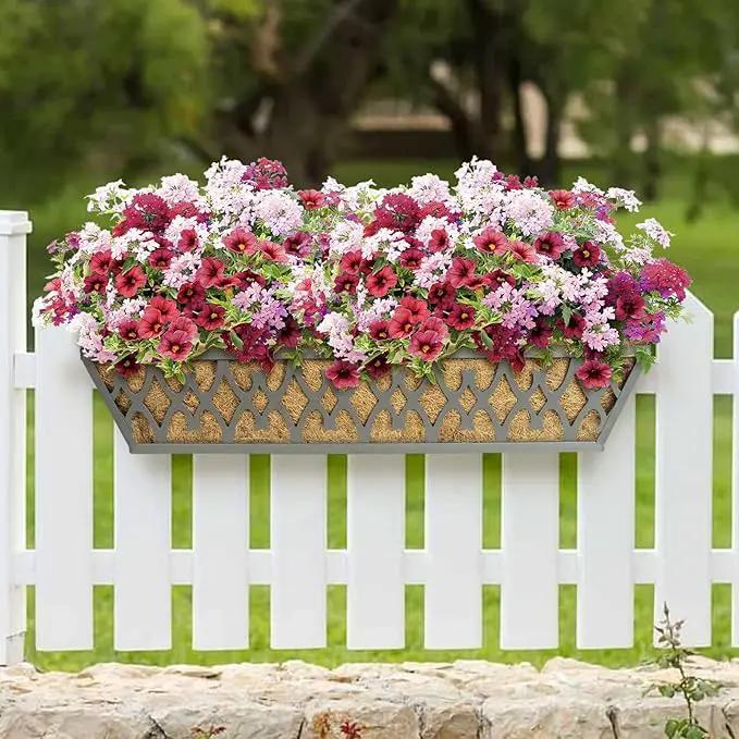 4 Pack 24 Inch Window Boxes Planters Railing Planter Box with Adjustable Brackets for Porch Fence Patio Balcony Hanging Flower Baskets with Coco Liners for Outdoor Garden Decor - Grey by GreenHaven Gardens