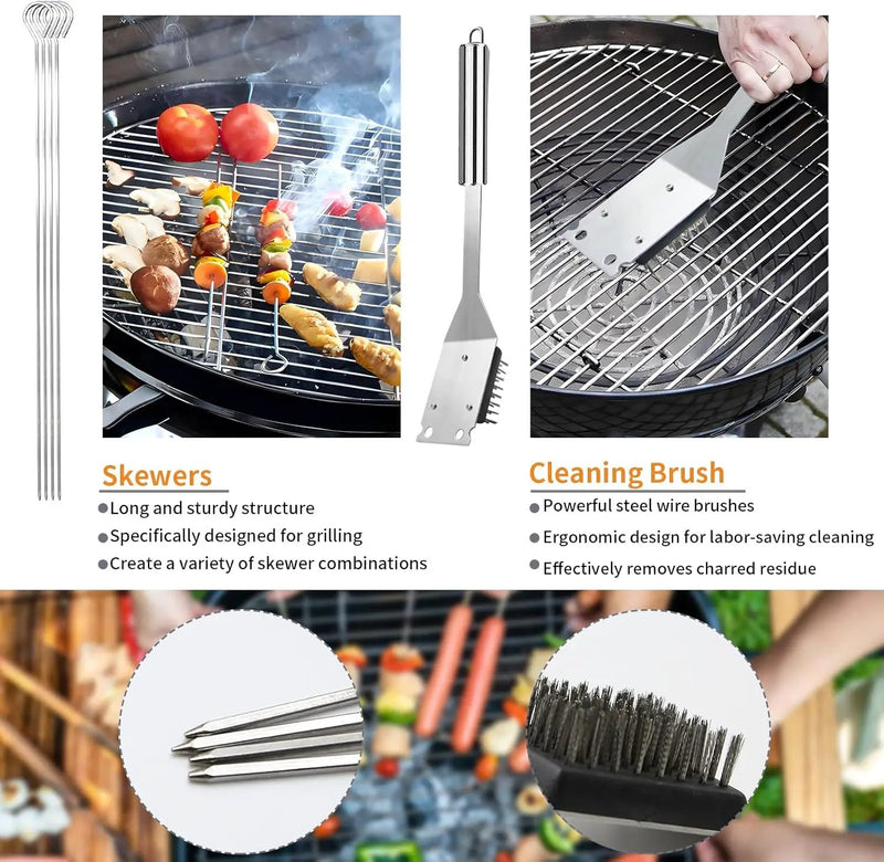 11Pcs Stainless Steel BBQ Grilling Accessories Set, Dad Gifts for Fathers Day Grilling Gifts,Portable Practical Grill Tools Utensils Kit with Storage Bag for Outdoor Grill Camping Backyard by GreenHaven Gardens