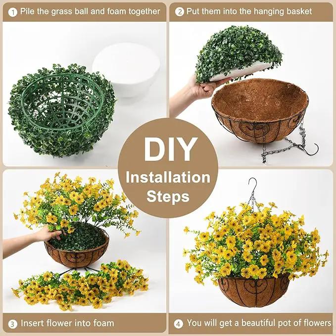 Artificial Faux Hanging Plants Flowers Basket Outdoor Indoor Patio Lawn Garden Spring Decor, Fake Silk Daisy in Basket with 12inch Coconut Lining Chain Palm Flowerpot(Yellow) by GreenHaven Gardens