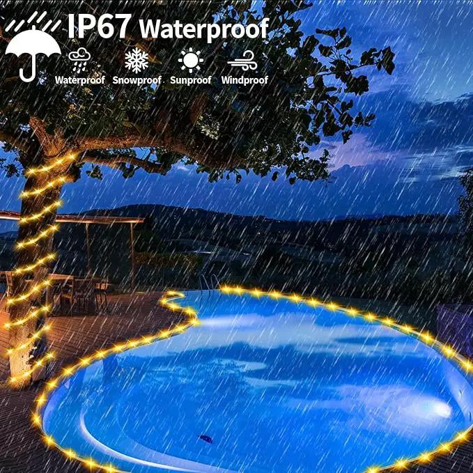 98FT Waterproof 300LEDs Solar Rope Lights, Type C Charging, Remote-Controlled, for Outdoor Pathway Pool Patio Party Garden Yard Palm Tree Holidays (Brighter - Warm White) by GreenHaven Gardens
