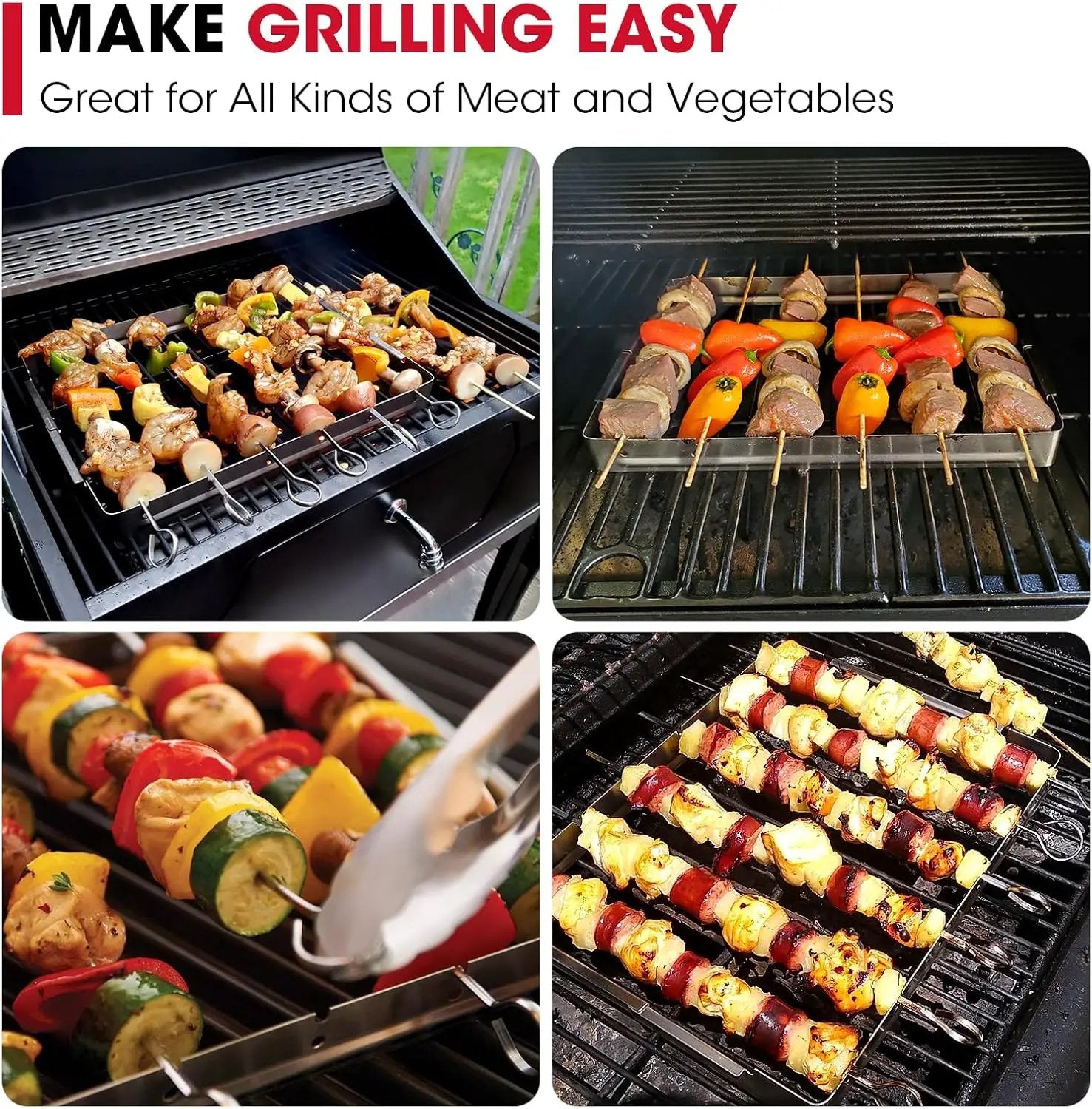 Unicook Stainless Steel BBQ Shish Kabob Set, Foldable Shish Kabob Holder with 6pcs 13"L Skewers, Reusable Grill Rack, Comes with 30pcs 12.5"L Bamboo Skewers for Party and Cookout by GreenHaven Gardens