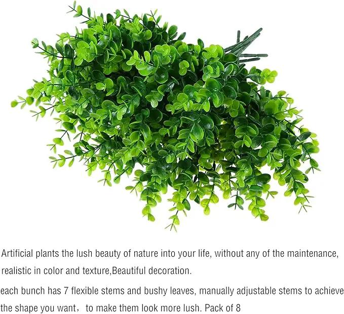 Artificial Plants Flowers Grass Shrubs 8 Pack No Fade Faux Plastic Flowers Outdoor for Farmhouse Garden Porch Patio Indoor Wedding Decoration Greenery Fake Plants uv Resistant (1#Green) by GreenHaven Gardens