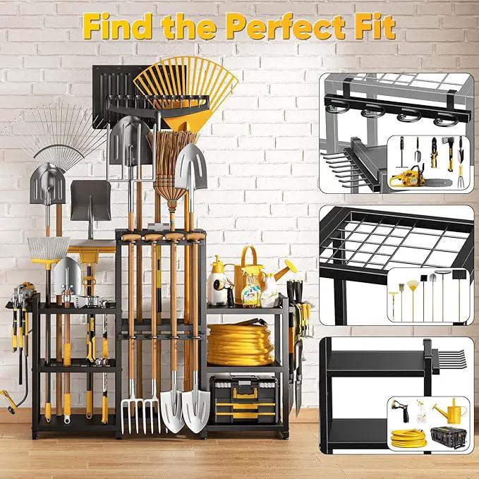 42" H Large Garden Tool Organizer, Holds Up to 86 Tools, Heavy Duty Yard Tool Organizer for Garage, 61“ Wide Lawn Freestanding Tool Storage Rack for Outdoor Shed Tool Rake, Shovel, Brooms by GreenHaven Gardens