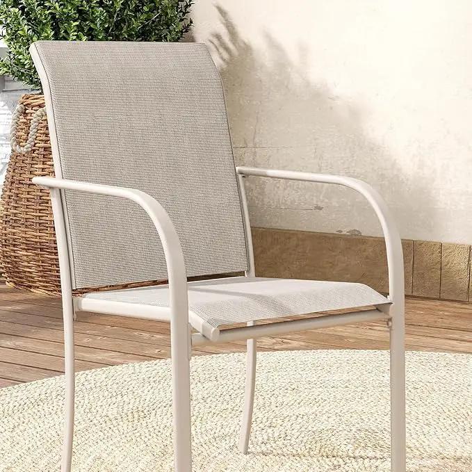 VICLLAX Patio Dining Set for 8, Outdoor Furniture Set Includes 53" Round Patio Table and 8 Patio Sling Chairs, Sandshell Color Tabletop and Fabric by GreenHaven Gardens