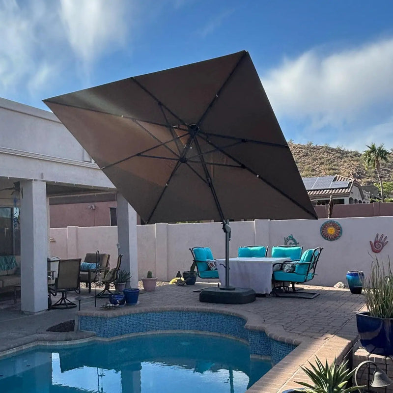 PURPLE LEAF 11ft Patio Umbrella with Base Included Large Offset Umbrella Hanging Double Top Square Cantilever Outdoor Umbrella for Garden Deck Backyard Pool Taupe by GreenHaven Gardens