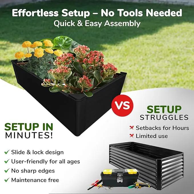 Raised Garden Bed - 2x4 ft Planter Box - Black HDPE - No Tools Needed - DIY Kit for Urban Gardening, Flowers, Herbs & Vegetables - Made in The USA by GreenHaven Gardens