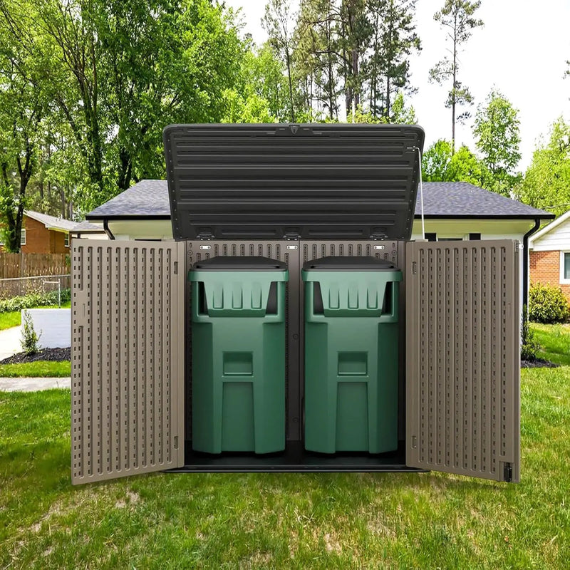 HOMSPARK Storage Shed Weather Resistance, Multi-Purpose Outdoor Storage Cabinet Waterproof, Outdoor Storage Cabinet for Bike, Garbage Cans, Lawnmower, Garden Accessories (coffee, Extra Large-48 cu ft) by GreenHaven Gardens