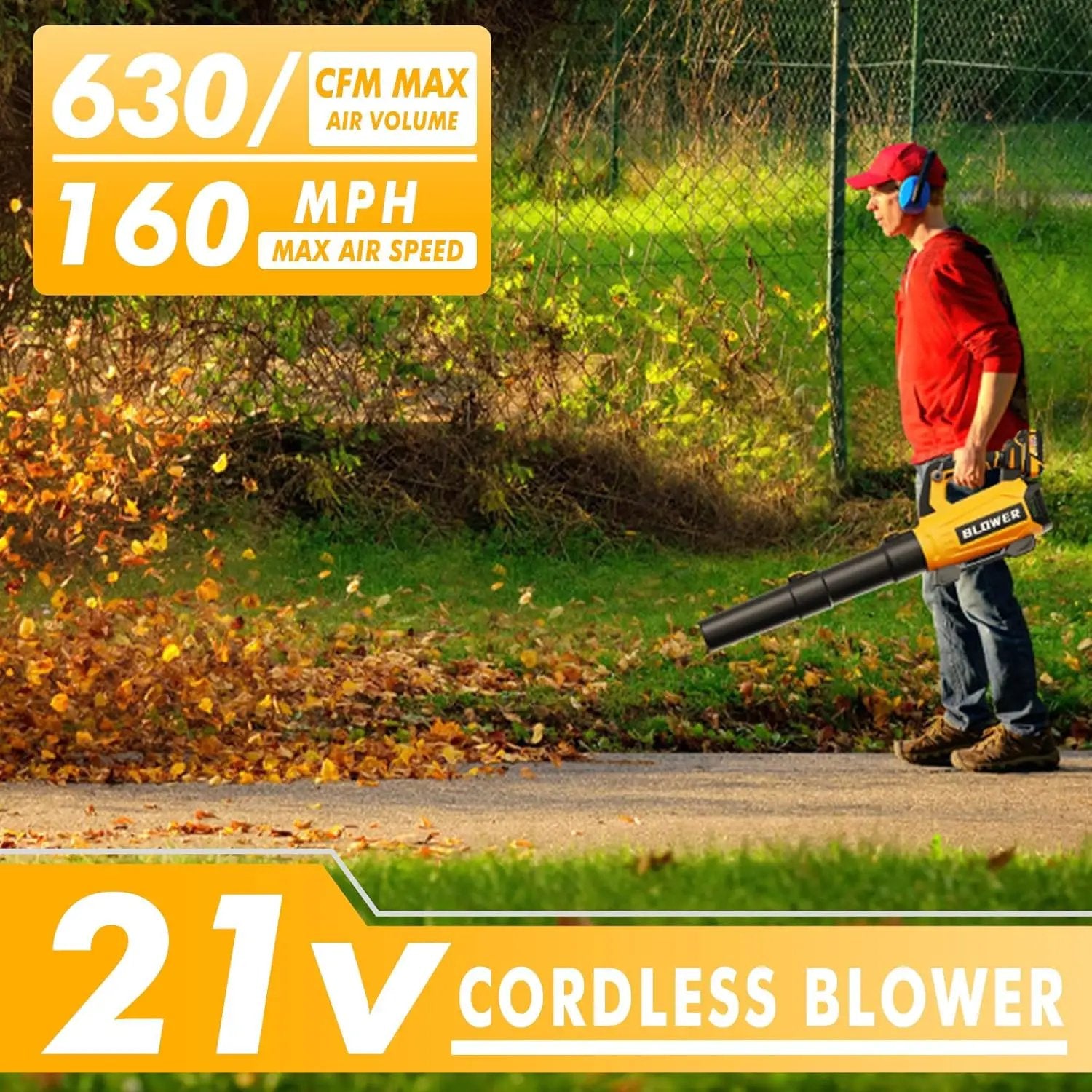 Leaf Blower Cordless (Upgraded) - 630CFM/160MPH, 21V Powerful Electric Cordless Leaf Blower with 2 x 4.0Ah Batteries and Charger, Battery Powered Leaf Blowers for Lawn Care, Patio, Yard, Dust, Snow by GreenHaven Gardens