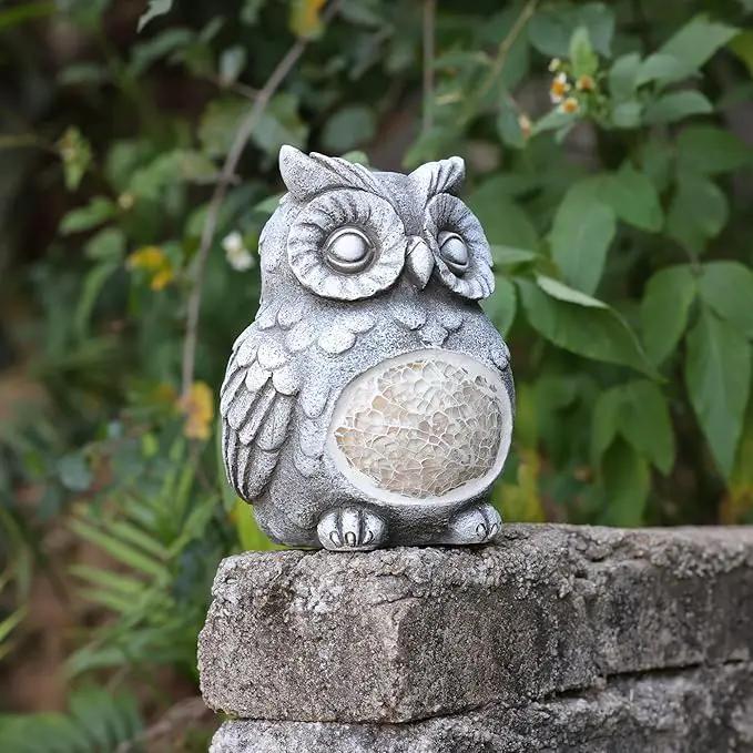 Solar Owl Garden Statues Outdoor Decor Resin Owl Figurine with Solar Light for Patio,Balcony,Yard,Lawn Ornament,Perfect Garden Gift by GreenHaven Gardens