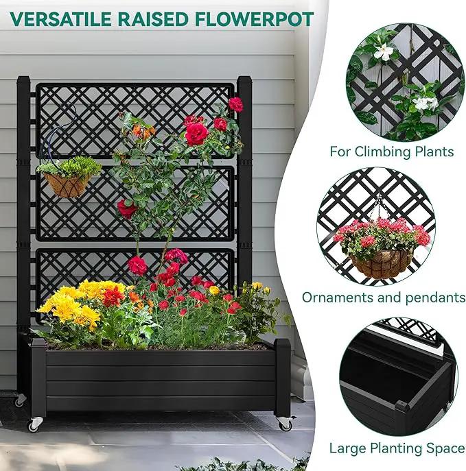 YITAHOME 43.3x17.7x61 in Planter Trellis Box with Wheels & Drain Plug, Outdoor Resin Raised Garden Bed for Climbing Plants, Large Weather-Resistant Design, Black by GreenHaven Gardens