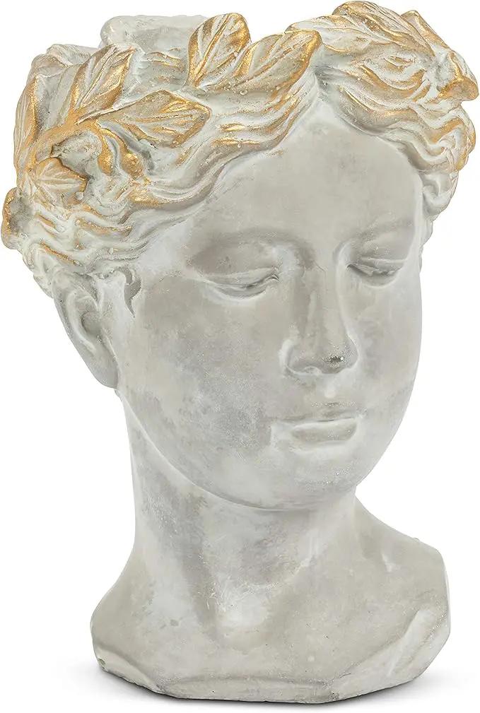Abbott Collection Aphrodite Head Planter – Medium Indoor and Outdoor Planter Pots - Whimsical Woman Statue Head Planter for Flowers and Succulents (8.5 inch, Grey/Gold) by GreenHaven Gardens